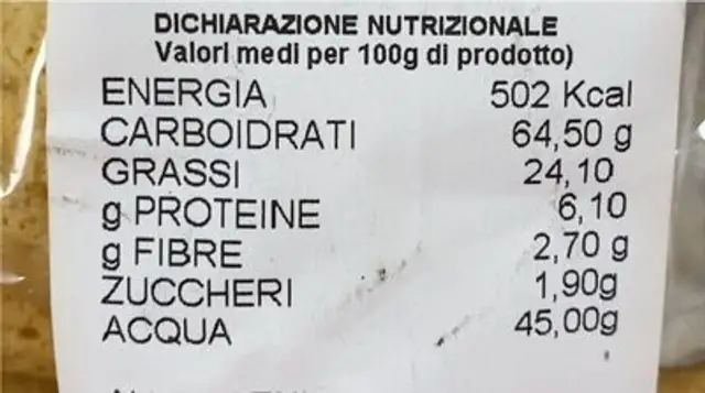 Biscotti prima colazione nutrition facts table