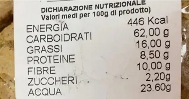 Biscotti integrali nutrition facts table