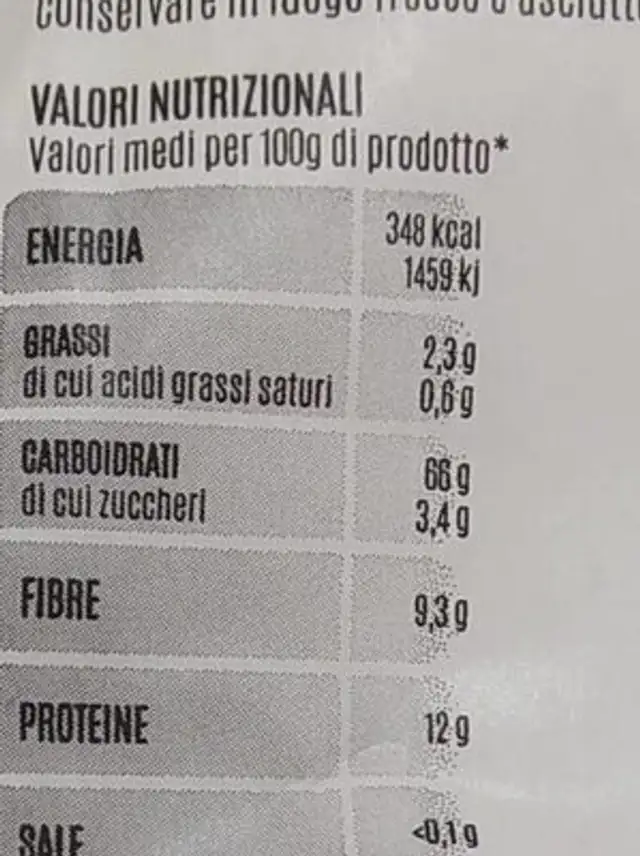Farina grano tenero tipo 1 nutrition facts table