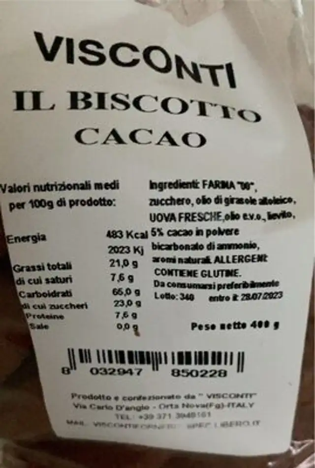 il biscotto cacao nutrition facts table