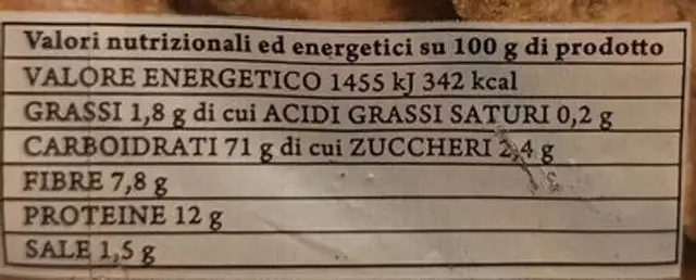 Bistoccu di planargia integrale nutrition facts table