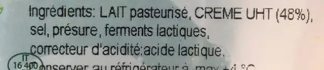 Burrata ingredients label