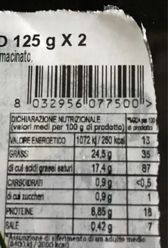 Burratina à La Truffe 2X125GR LS nutrition facts table