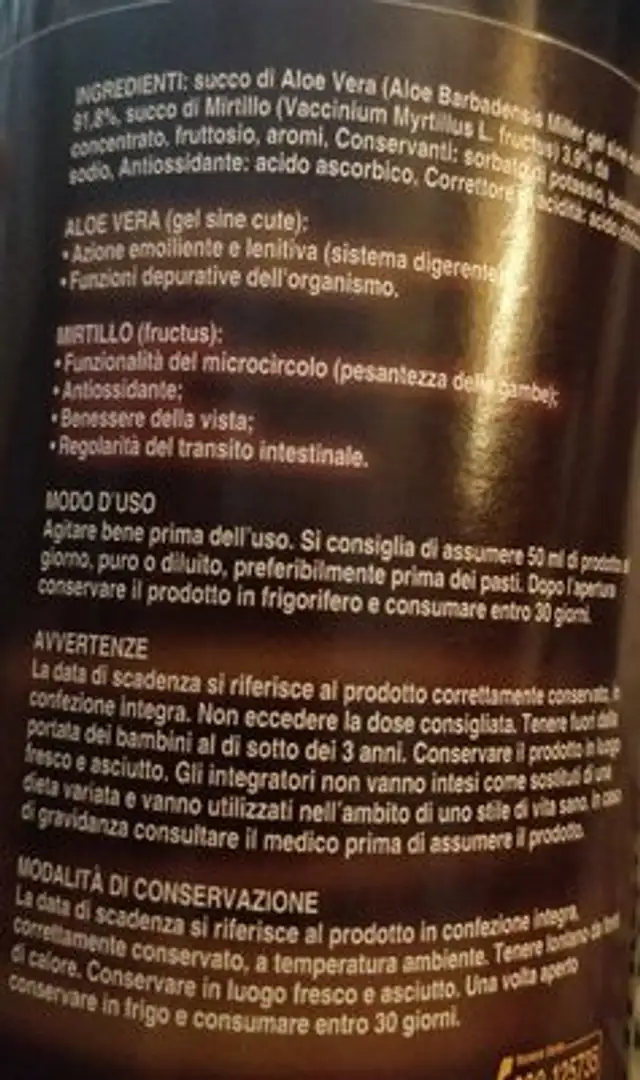 Aloé Tai ingredients label
