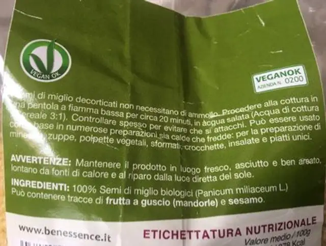 Semi Di Miglio ingredients label