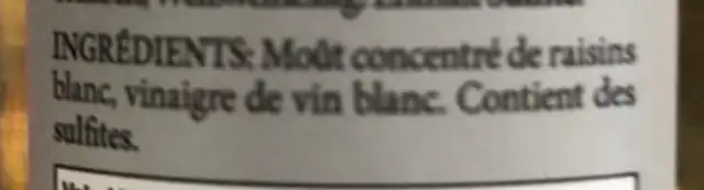 Il bianco Balsamico ingredients label