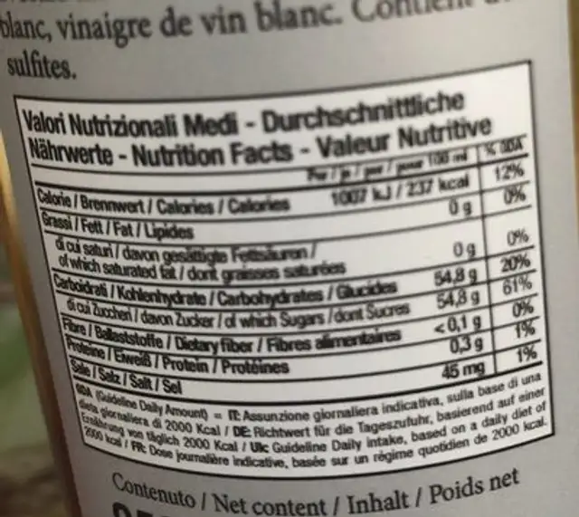Il bianco Balsamico nutrition facts table