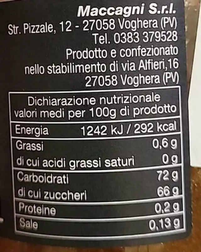 Salsa di fichi canditi nutrition facts table
