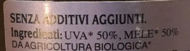 Spremuta d'uva e mele bio ingredients label
