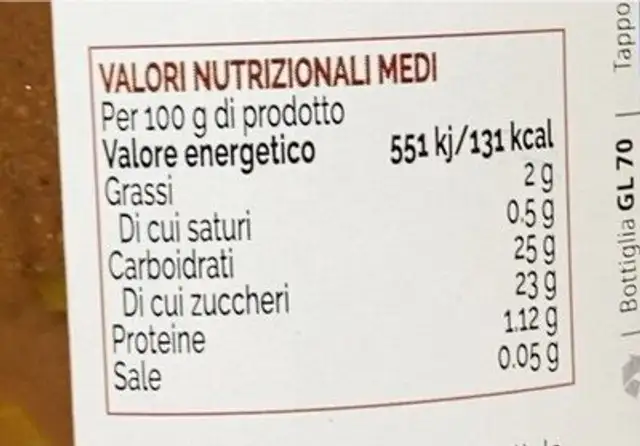 Pesca amaretti e cacao nutrition facts table