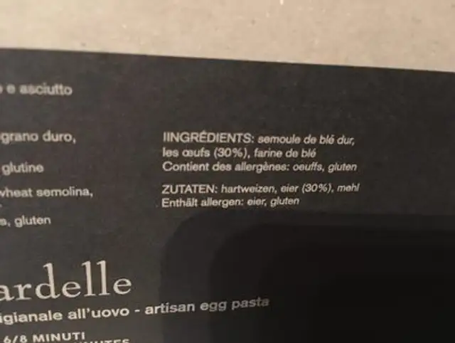 Pappardelle ingredients label