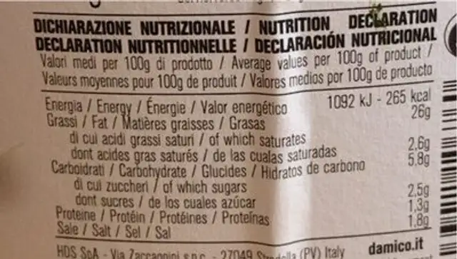 Maionese gastronomica nutrition facts table