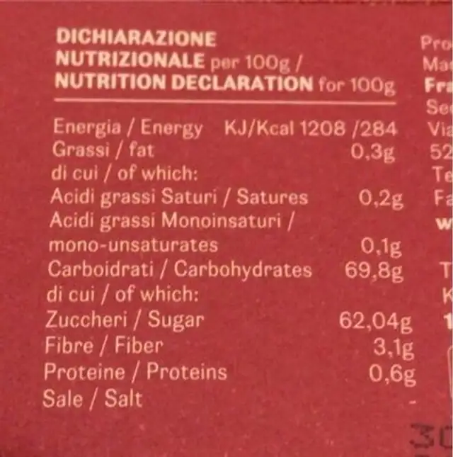 La Giardiniera nutrition facts table