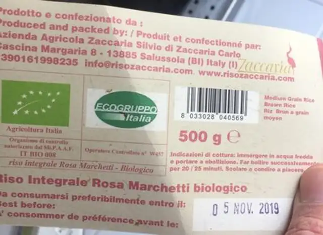 Riso Integrale ingredients label