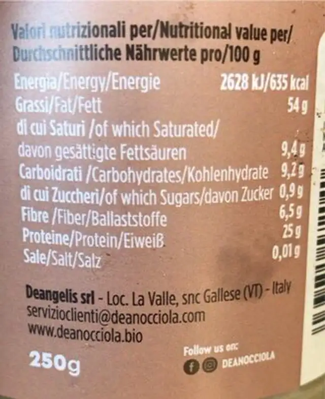 Tahin nutrition facts table