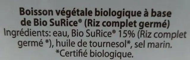 Riz complet germé ingredients label