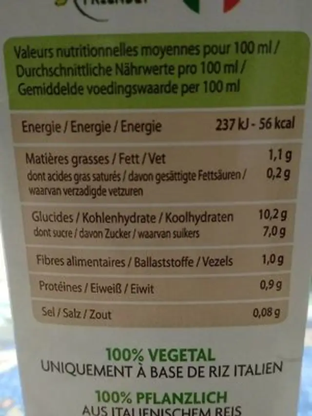 Riz complet germé nutrition facts table