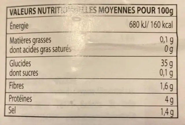 Gnocchi nutrition facts table