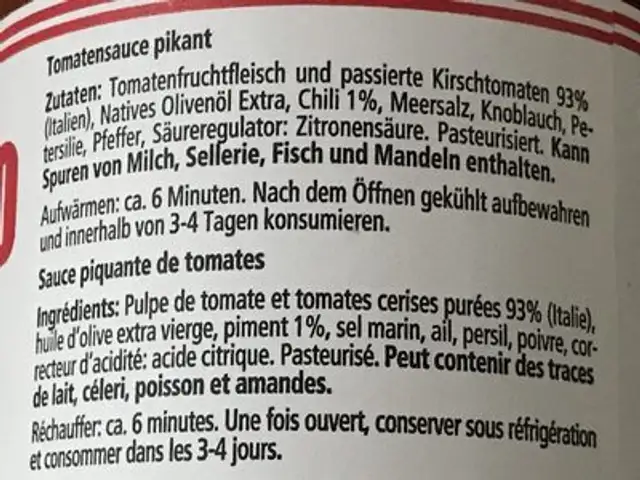 Sugo di pomodoro all' arrabbiata ingredients label