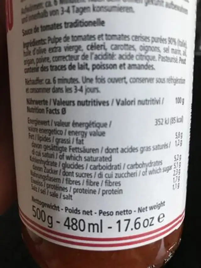 Don Antonio Sugo Tradizionale 500 ML ingredients label