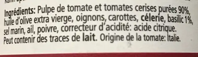 Sugo Al Basilico, Tomatensauce Mit Basilikum ingredients label