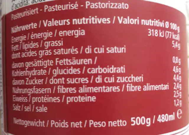 Sugo di pomodoro all'abtueze nutrition facts table