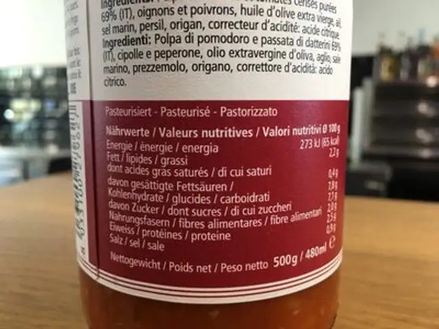 Sauce tomates alla siciliana nutrition facts table