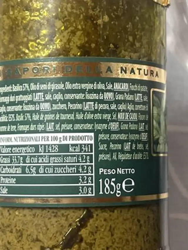 pesto alla genovese ingredients label