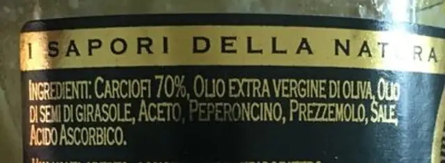 Crème d'artichaut ingredients label