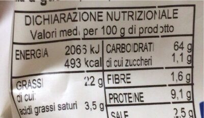 Taralli pugliesi alla cipolla nutrition facts table