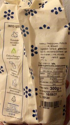Taralli pugliesi nutrition facts table