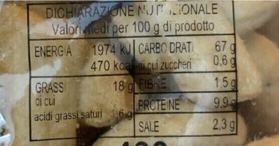Taralli pugliesi gusto classico nutrition facts table