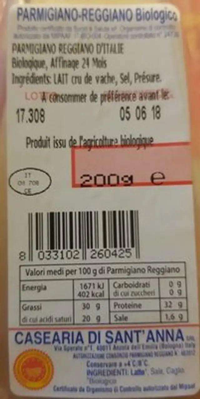 Frais & Primeur / Crèmerie / Fromages Bio ingredients label