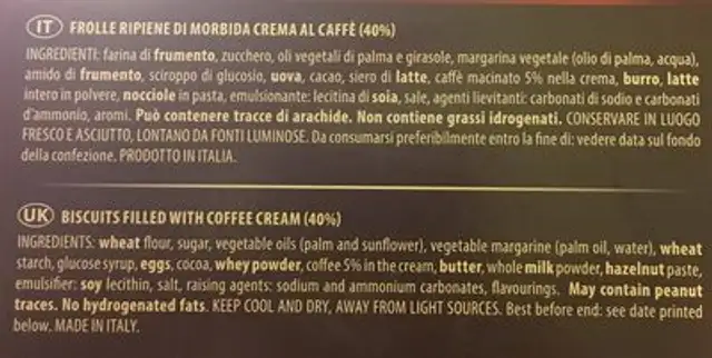 Grisbi Caffè 150G ingredients label