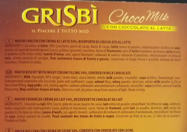 Biscuit - Gisbi Chocolate & Milk 30G ingredients label