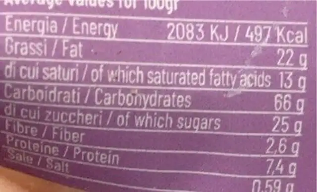 Nuovi fiocchi nutrition facts table