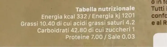 Le Cresce Sflogliate a mano nutrition facts table