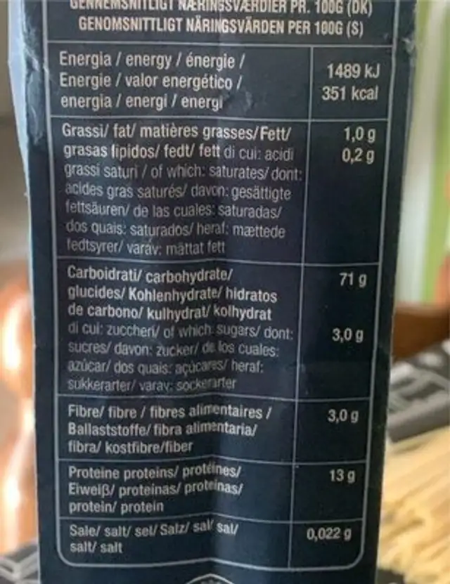 Pasta di gragnano nutrition facts table