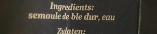 Macaroni product ingredients label