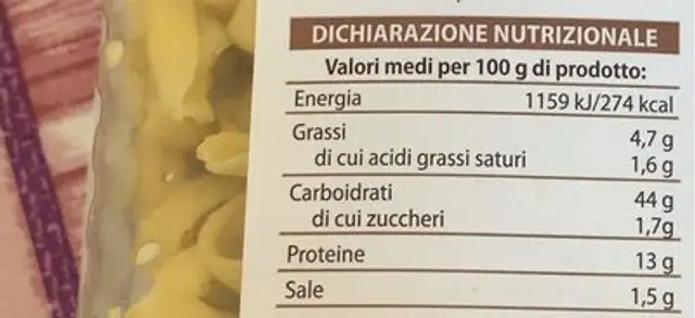 Tortellini freschi prosciutto crudo nutrition facts table