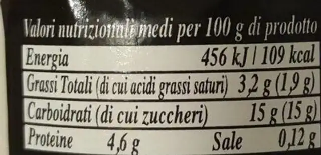 Yogurt cremoso nutrition facts table