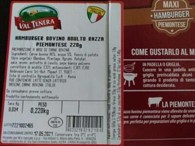 Hamburger bovino adulto razza piemontese