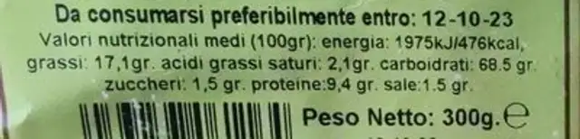 Taralli artigianali nutrition facts table