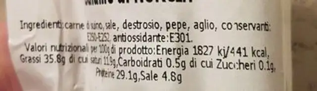 Salame di Norcia nutrition facts table