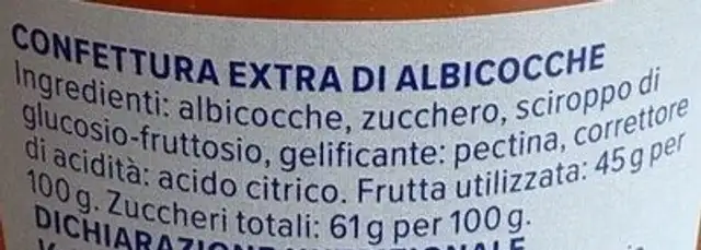 Confettura extra Albicocche ingredients label