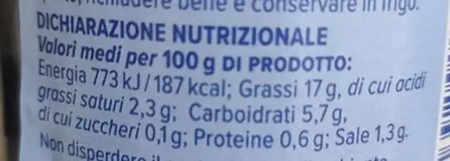 Olive nere denocciolate nutrition facts table