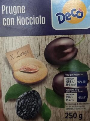 Prugne con nocciolo front packaging