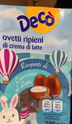 Ovetti ripieni di crema di latte front packaging
