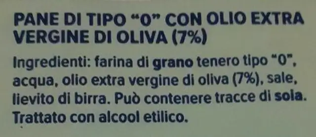 Piadina sfogliata ingredients label