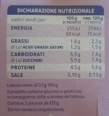 Yogurt parzialmente scremato bianco nutrition facts table